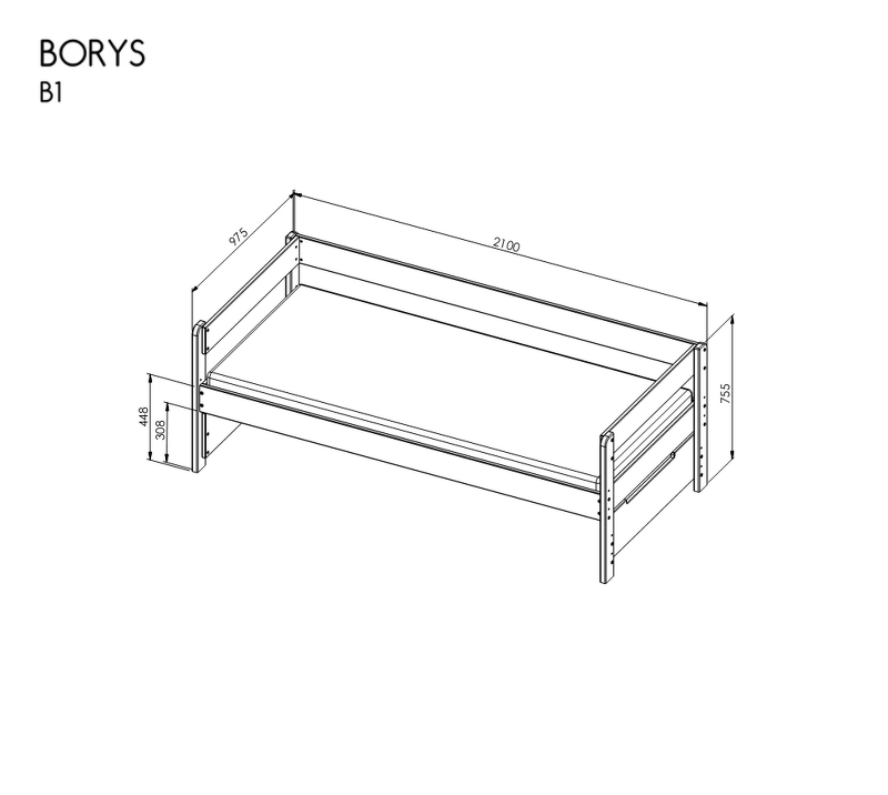 Łóżko « BORYS B1 » (górne) – Kolor Korpusu: sosna naturalna; Rodzaj Szkła/Pod. Dodat.: P-samochody
