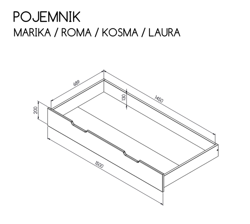 Pojemnik do łóżka ROMA/MARIKA/KOSMA/LAURA – Kolor Korpusu: sosna na biel